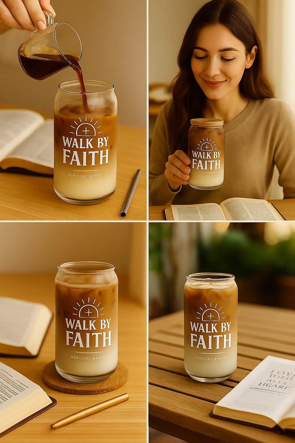 Faith Glass Can (16oz) with Bamboo Lid & Straw Horizons Market