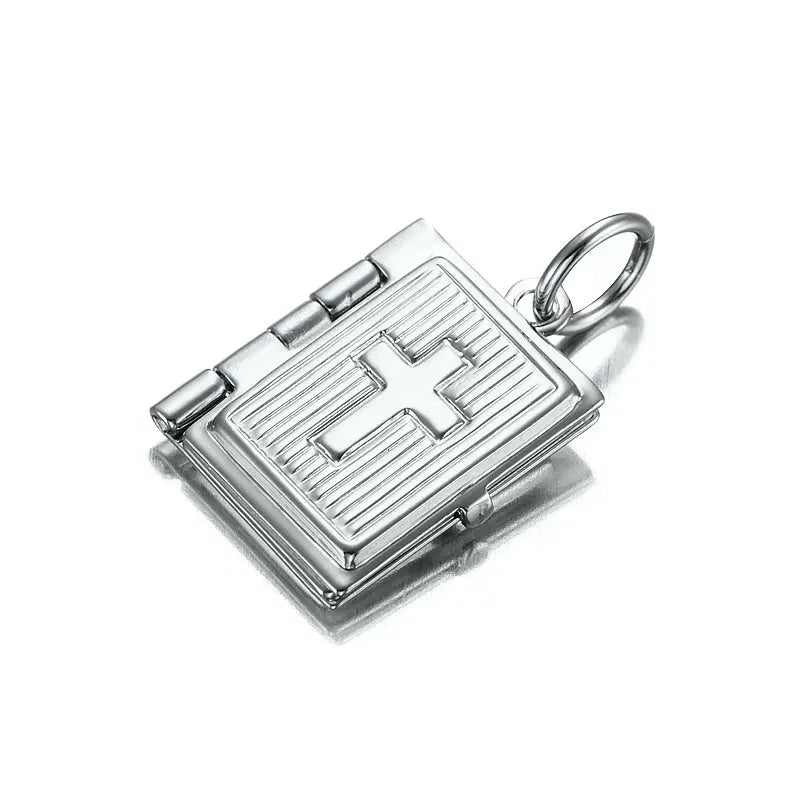 Silver Plated Bible Pendant - 12mm x 15mm - n/a