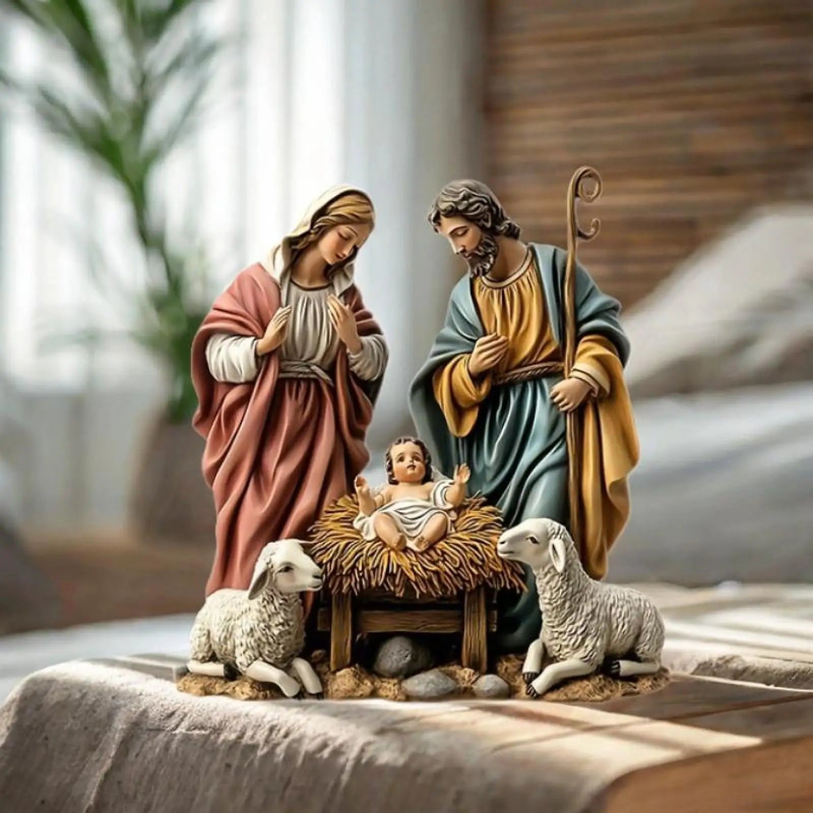 Christmas Nativity Scene with Base Tabletop Decor Festive Jesus Collectible for Holiday Gift Living Room Home Decor Car Office