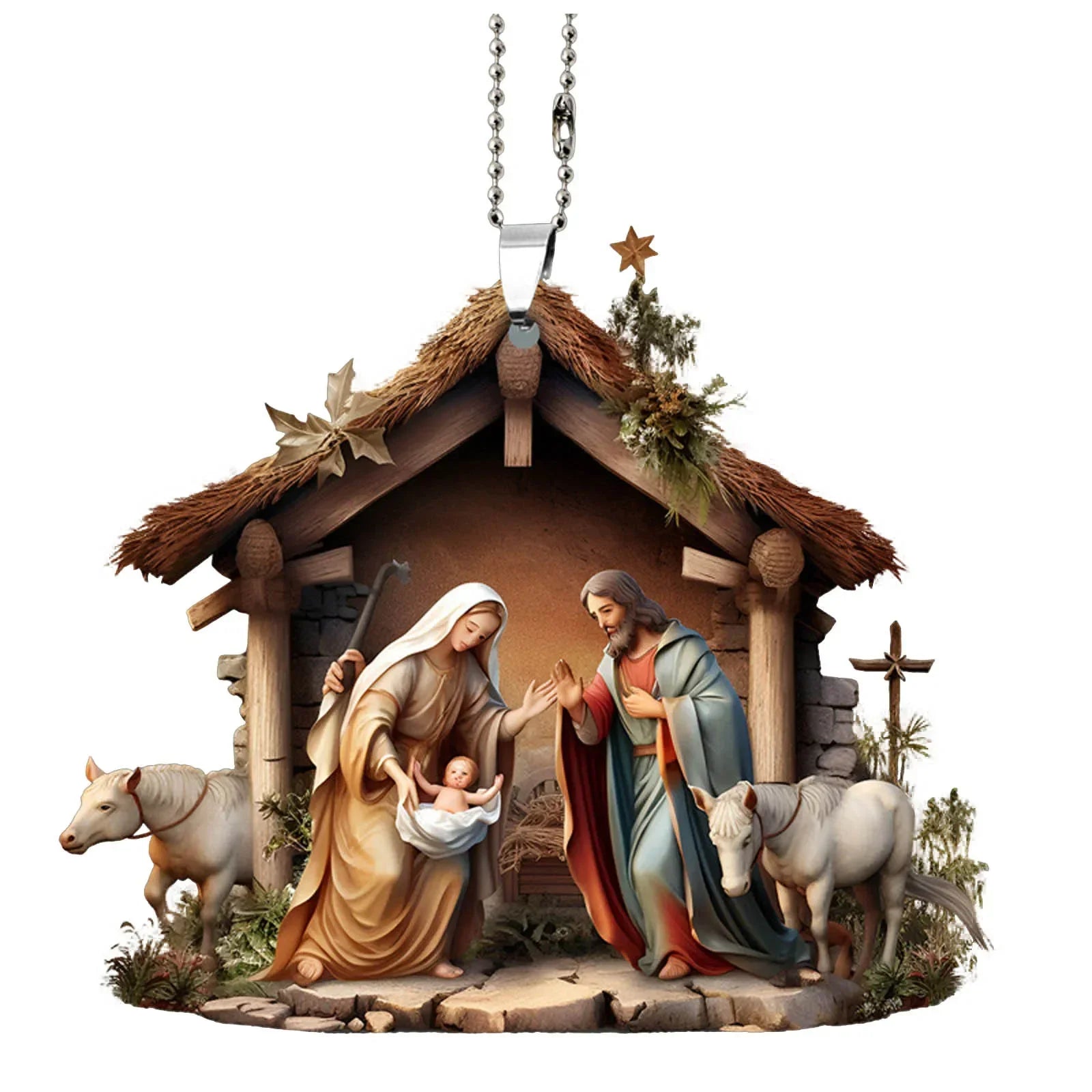 Christmas Tree Jesus Pendant - Family Prayer Scene