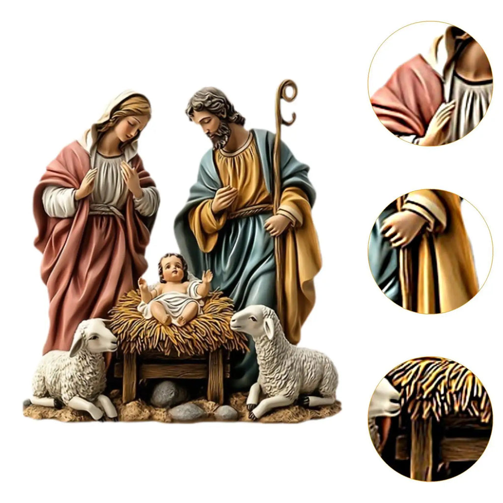 Christmas Nativity Scene with Base Tabletop Decor Festive Jesus Collectible for Holiday Gift Living Room Home Decor Car Office