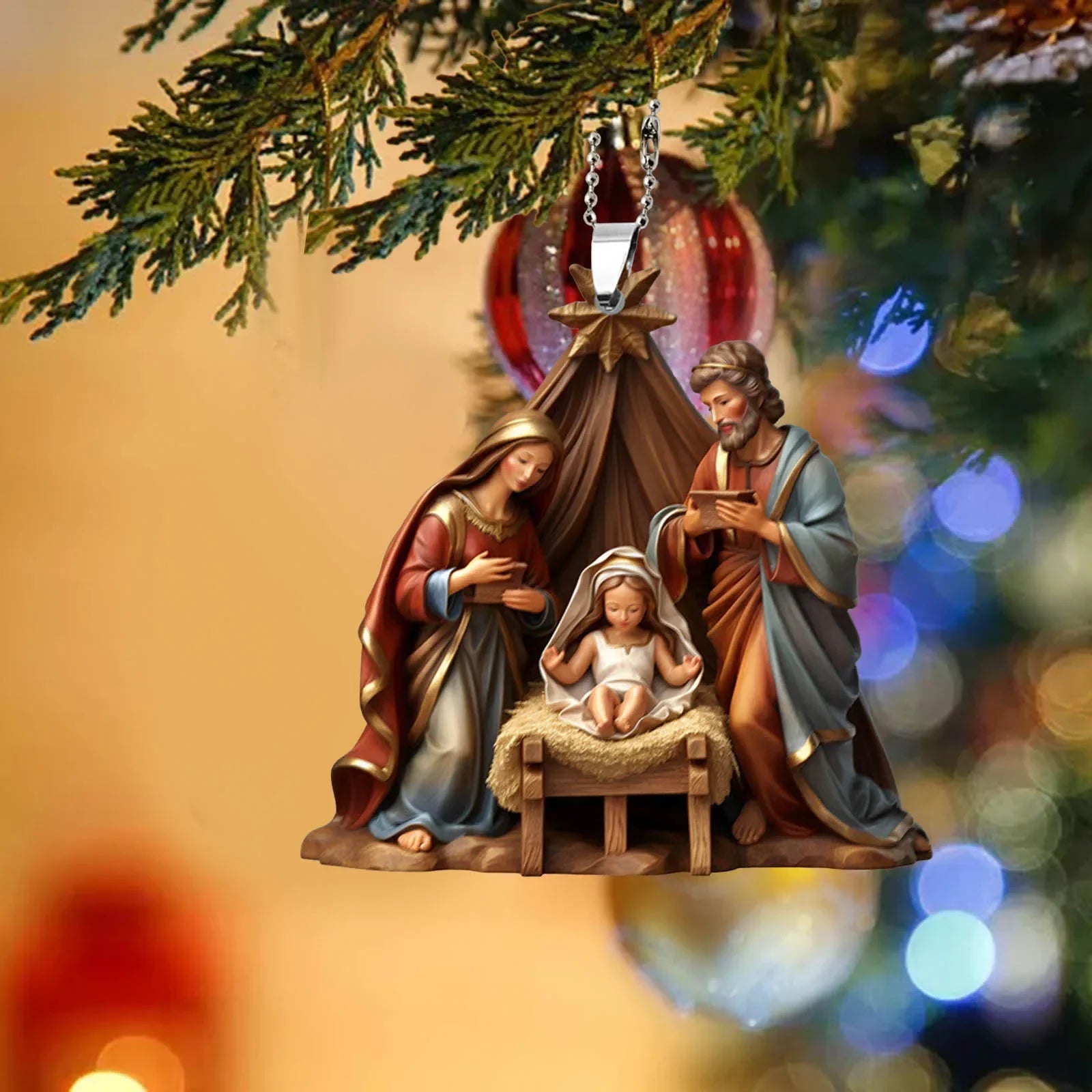 Christmas Tree Jesus Pendant - Family Prayer Scene