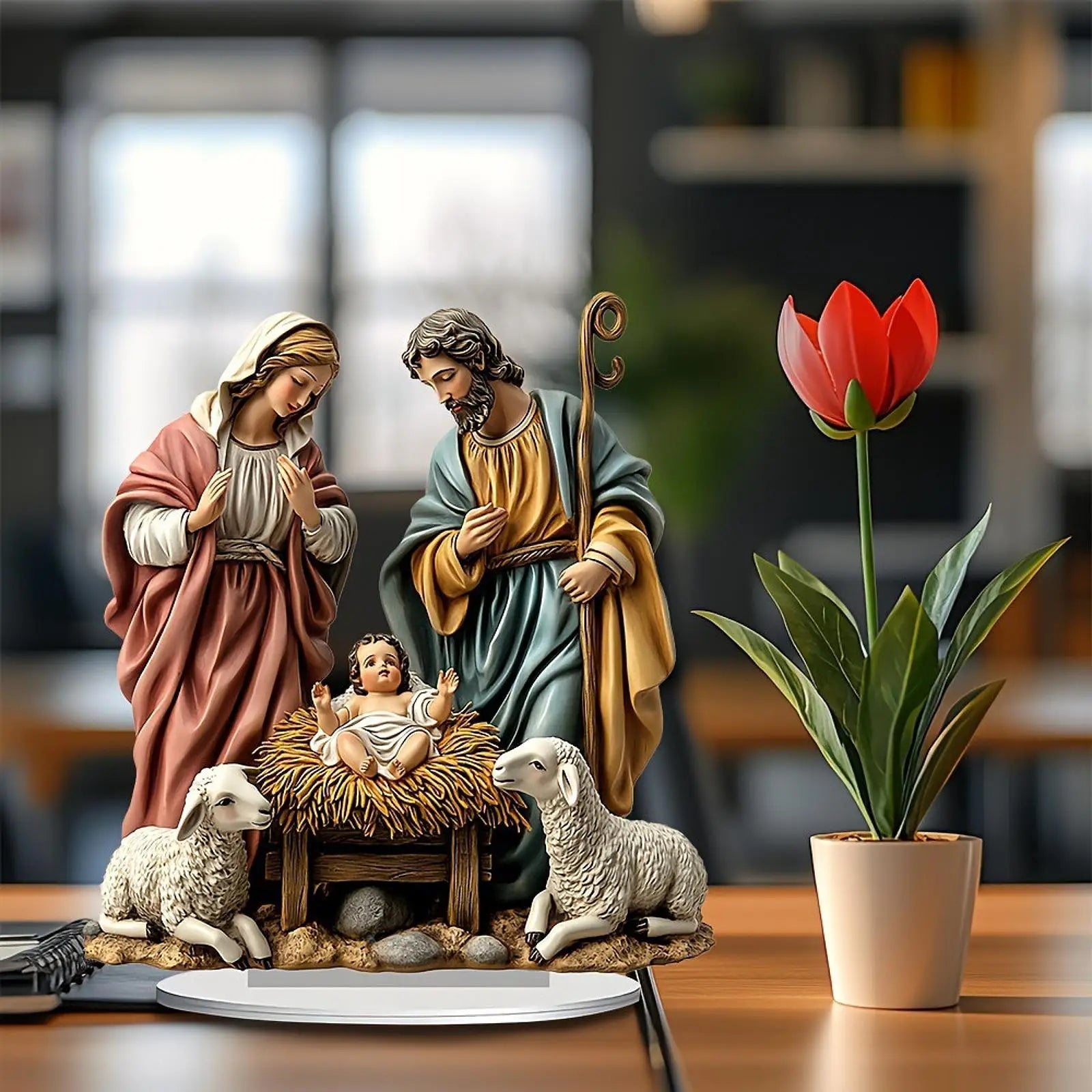 Christmas Nativity Scene with Base Tabletop Decor Festive Jesus Collectible for Holiday Gift Living Room Home Decor Car Office