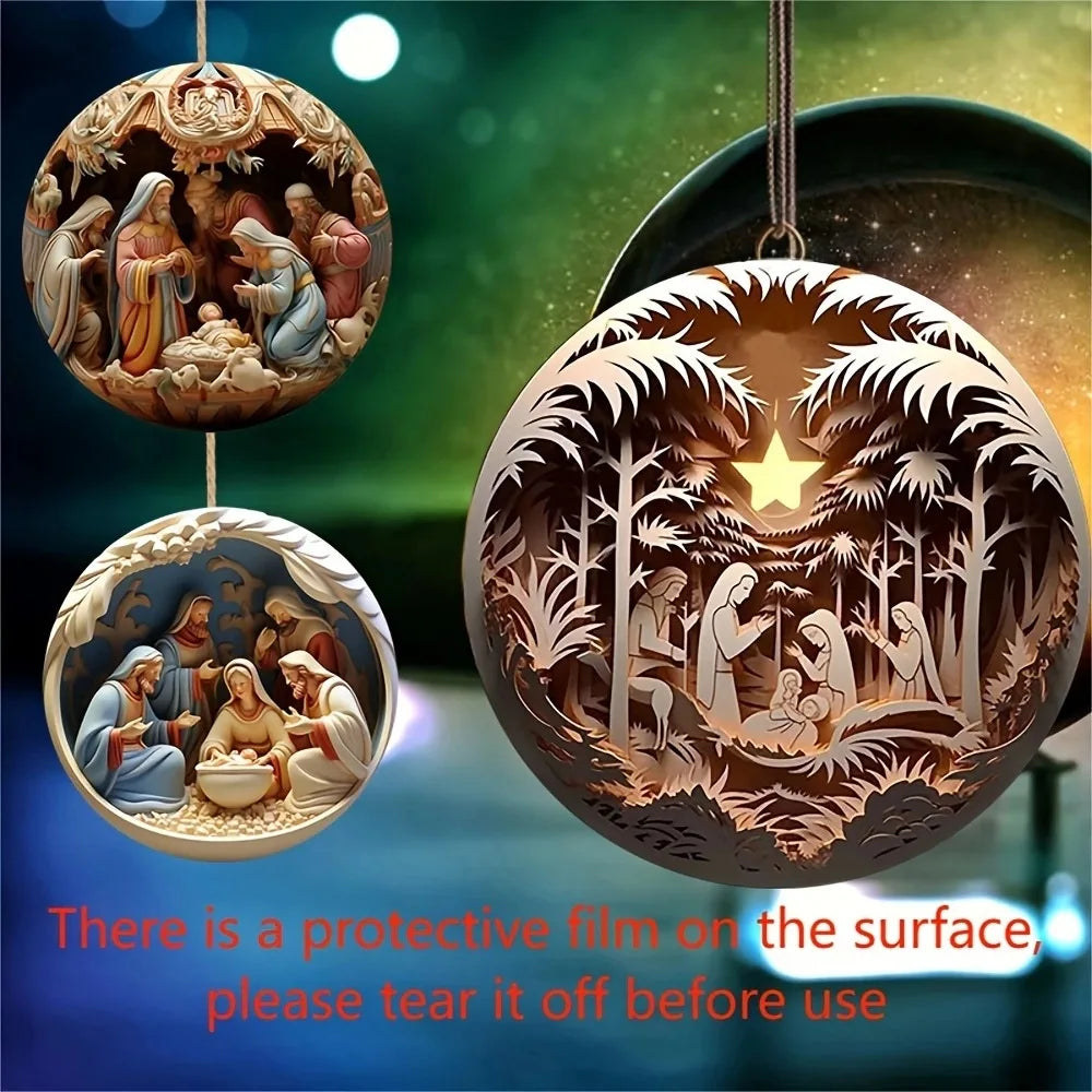 12pcs/set Christmas Ornaments Jesus Family Prayer Wood Pendant Ornaments for Home Car Decor 2D