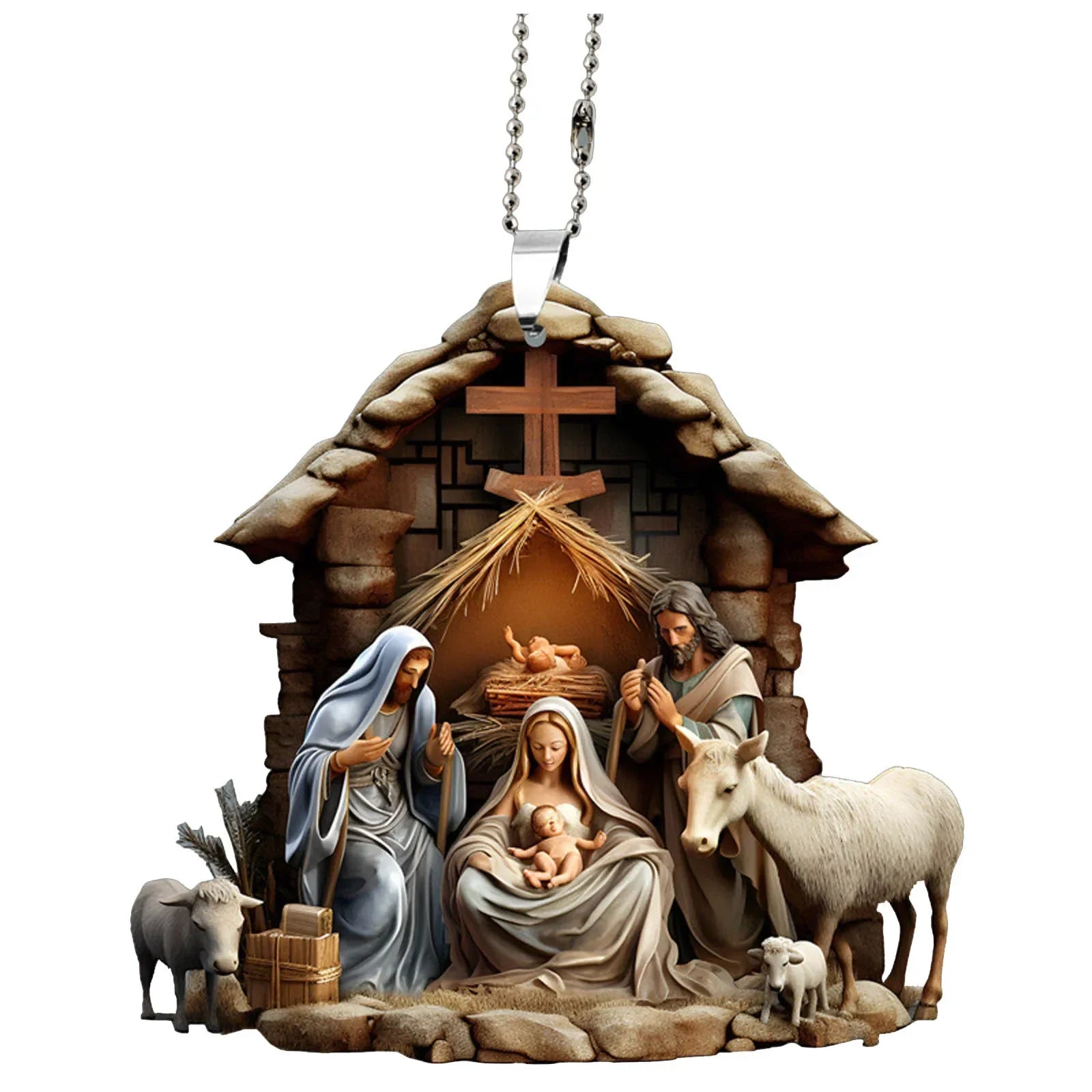 Christmas Tree Jesus Pendant - Family Prayer Scene