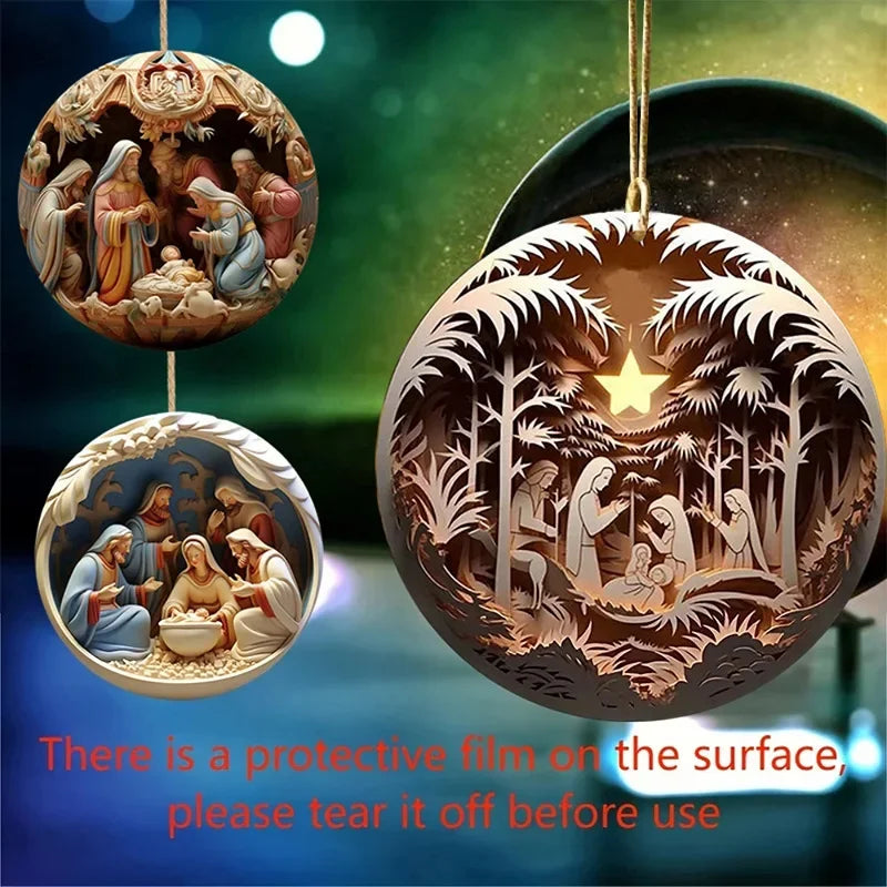 12pcs/set Christmas Ornaments Jesus Family Prayer Wood Pendant Ornaments for Home Car Decor 2D