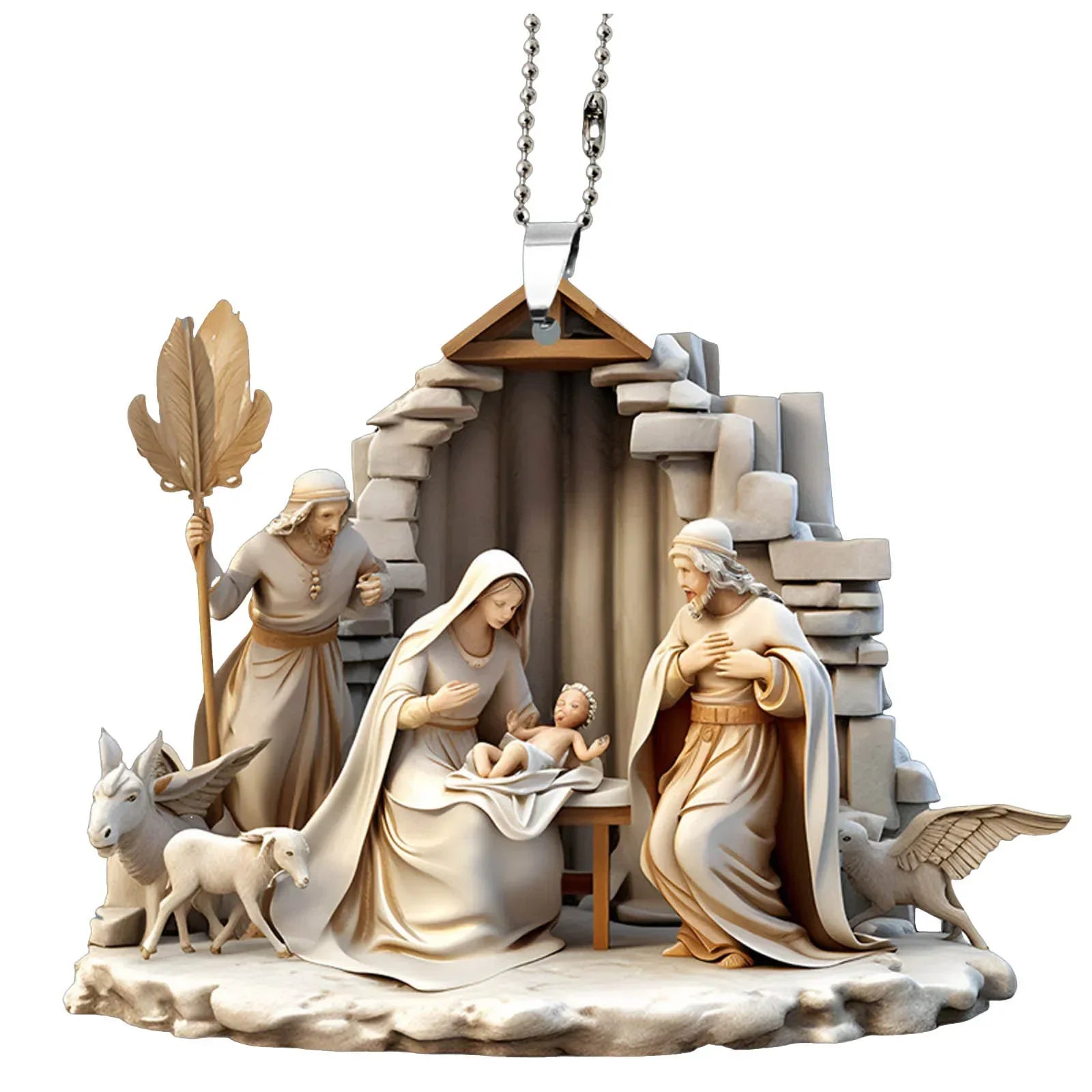Christmas Tree Jesus Pendant - Family Prayer Scene