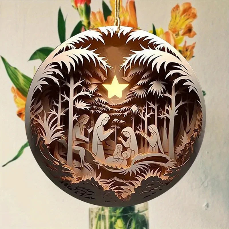 12pcs/set Christmas Ornaments Jesus Family Prayer Wood Pendant Ornaments for Home Car Decor 2D