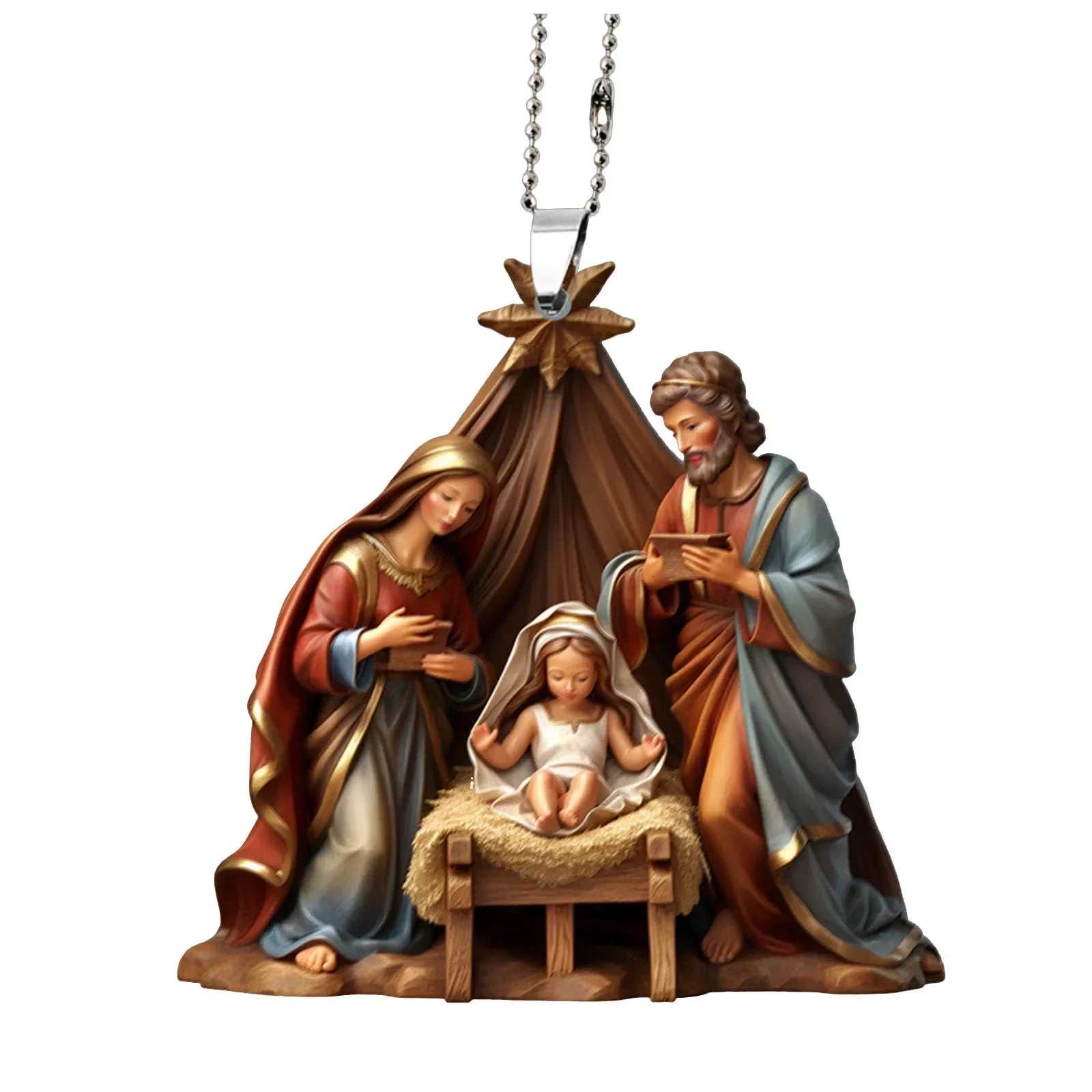 Christmas Tree Jesus Pendant - Family Prayer Scene