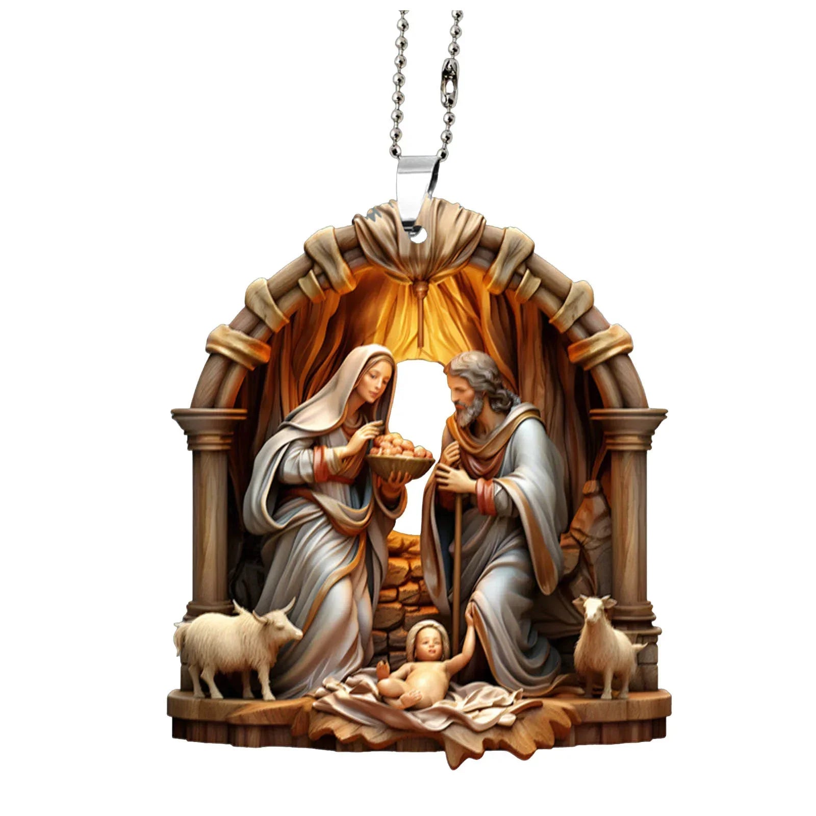 Christmas Tree Jesus Pendant - Family Prayer Scene