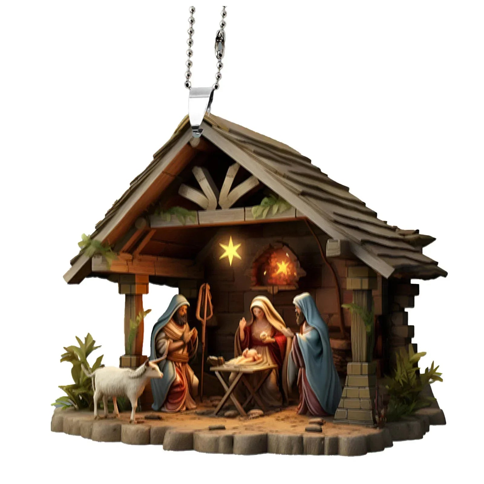 Christmas Tree Jesus Pendant - Family Prayer Scene