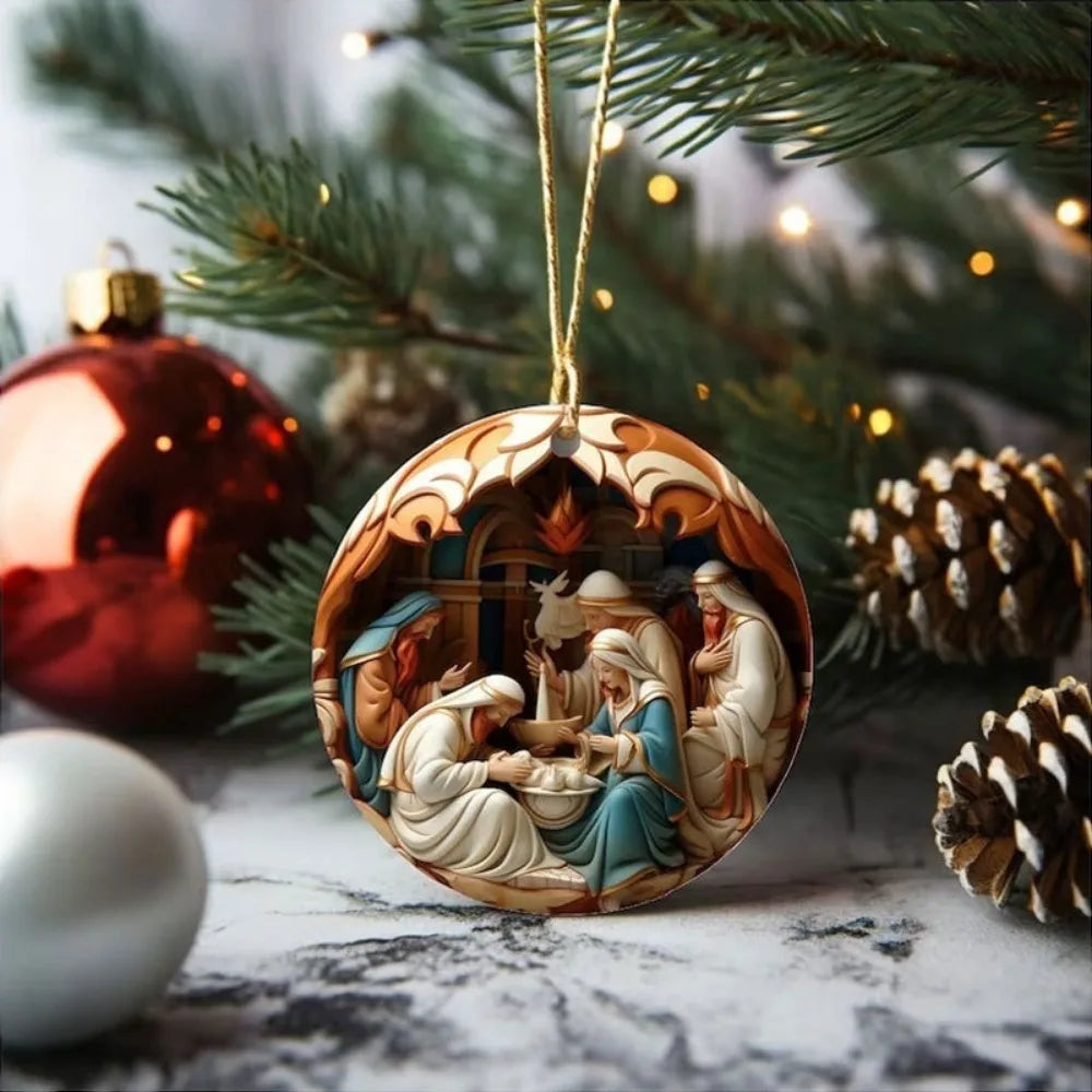 12pcs/set Christmas Ornaments Jesus Family Prayer Wood Pendant Ornaments for Home Car Decor 2D
