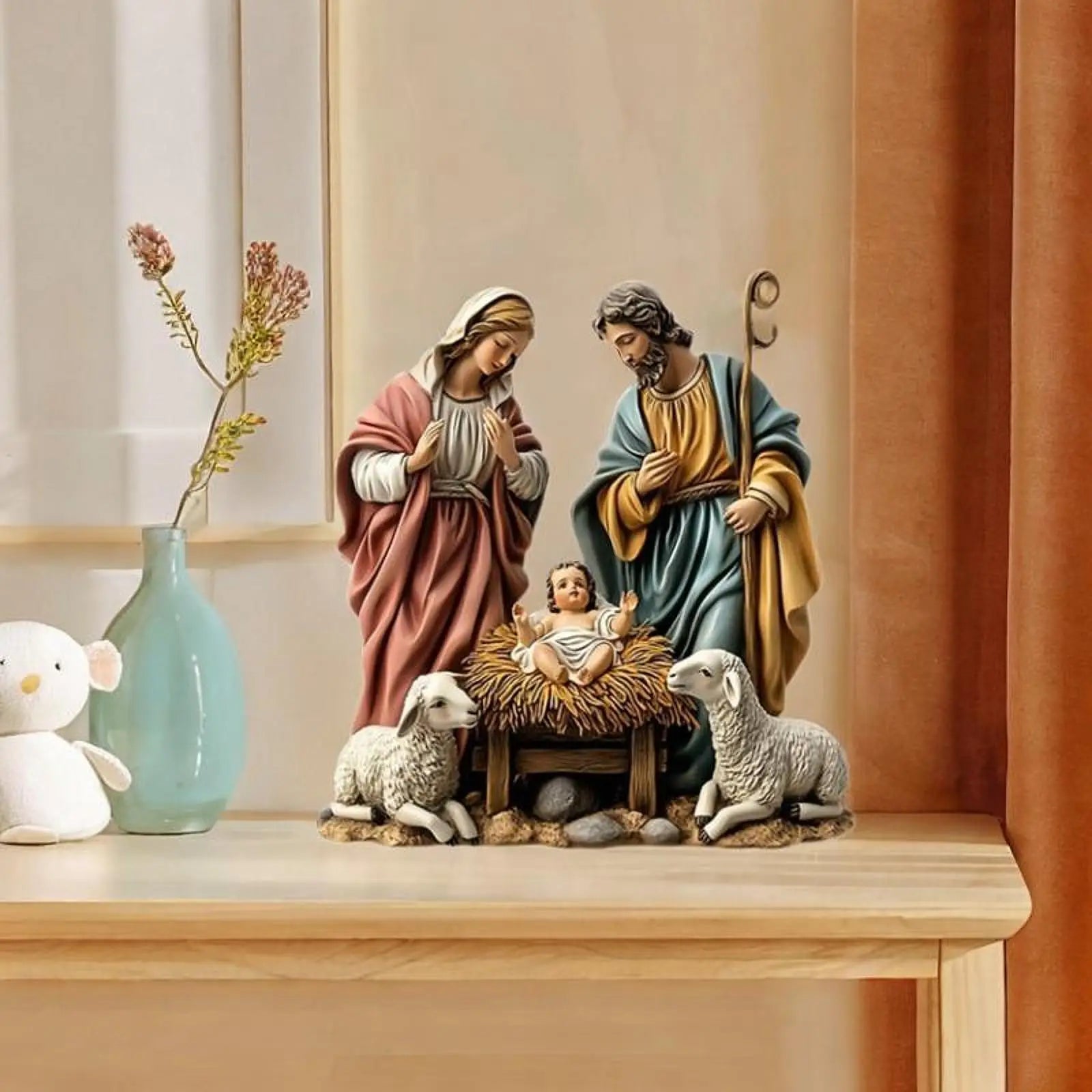 Christmas Nativity Scene with Base Tabletop Decor Festive Jesus Collectible for Holiday Gift Living Room Home Decor Car Office