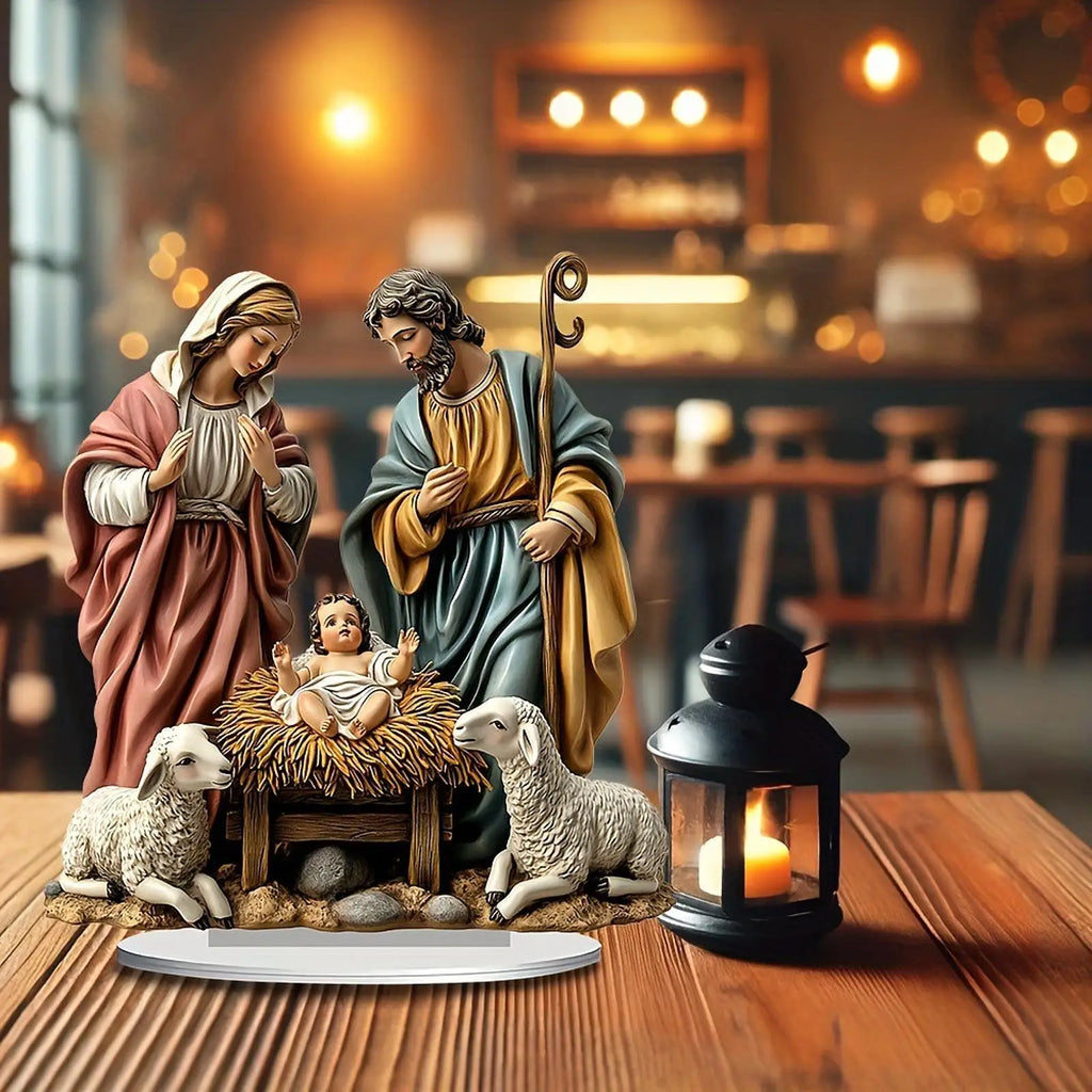 Christmas Nativity Scene with Base Tabletop Decor Festive Jesus Collectible for Holiday Gift Living Room Home Decor Car Office