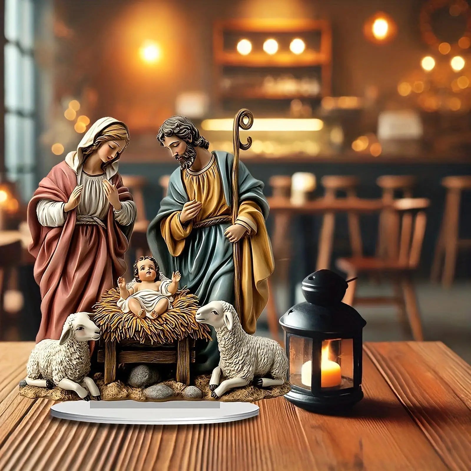 Christmas Nativity Scene with Base Tabletop Decor Festive Jesus Collectible for Holiday Gift Living Room Home Decor Car Office