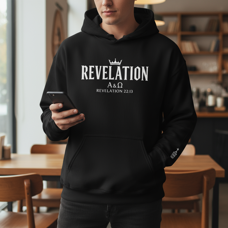 Alpha Omega Hoodie product focus