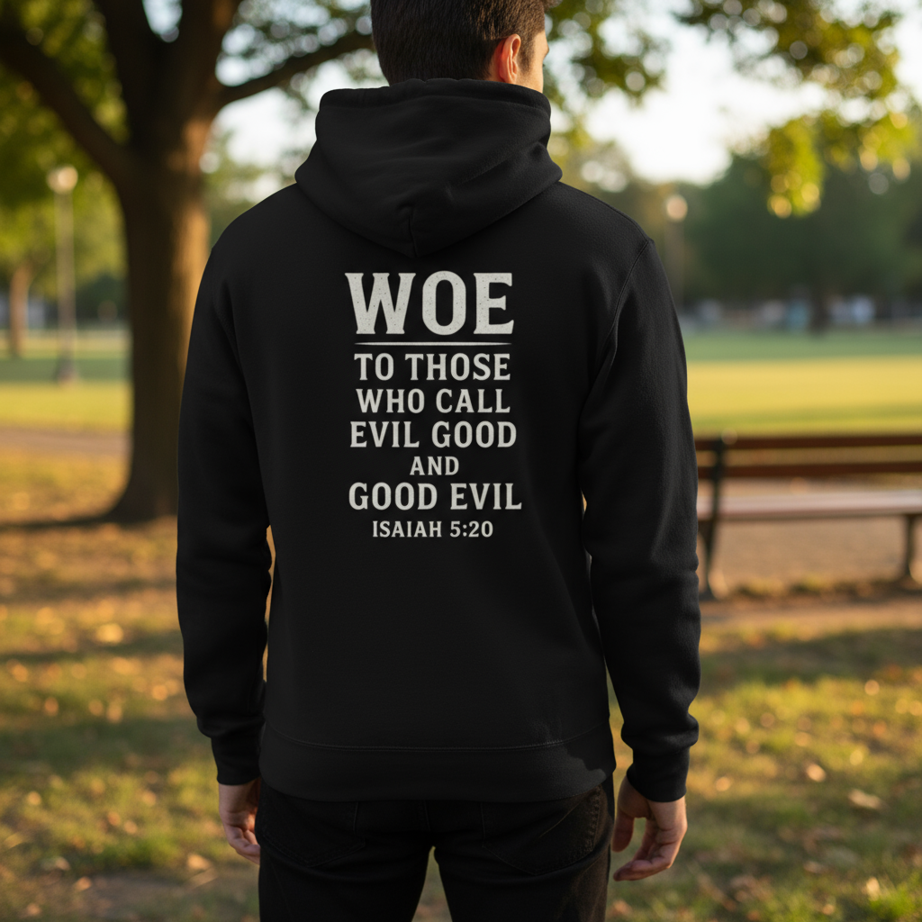 Isaiah 5:20 hoodie product lifestyle photo