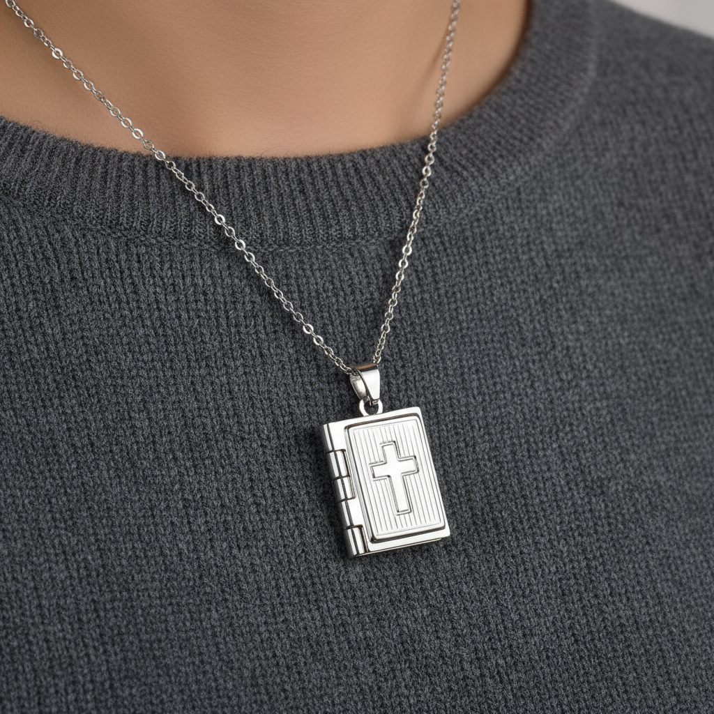 Silver Plated Bible Pendant